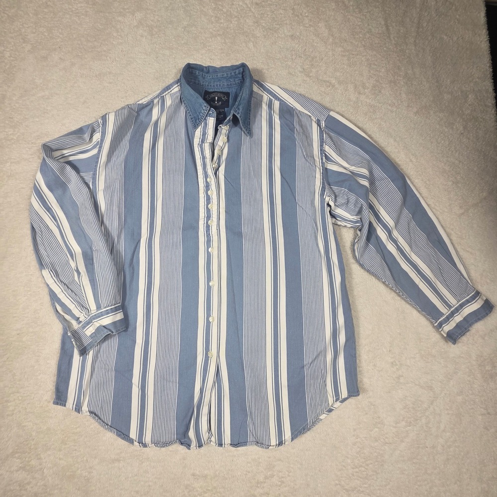 Vintage Solutions Striped Shirt Womens Large Blue  Denim Collar Oversized Cotton